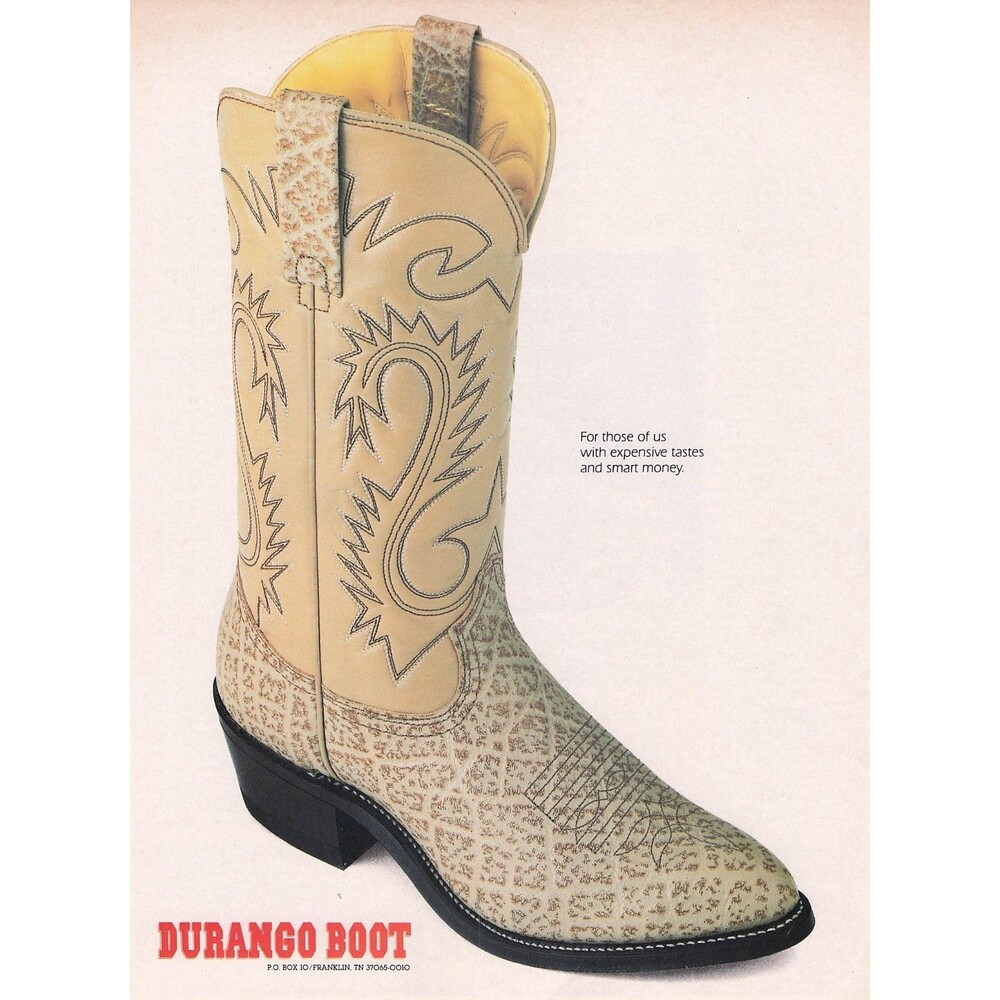 Vintage Durango Boot Cowboy Western Boots Print Ad leather Wall home Decor Art